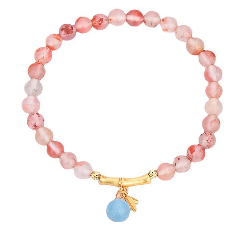 Buddha Stones South Red Agate Aquamarine Pearl Hetian Jade Bamboo Flower Fortune Bracelet - image 3