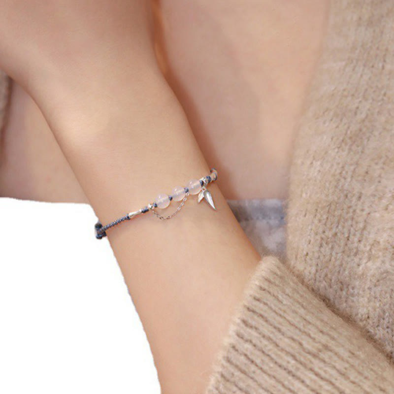Buddha Stones 925 Sterling Silver Bamboo Leaves Hetian Jade Chalcedony Beads Blessing Braided Bracelet - Chalcedony(Wrist Circumference: 16-17cm) - image 6
