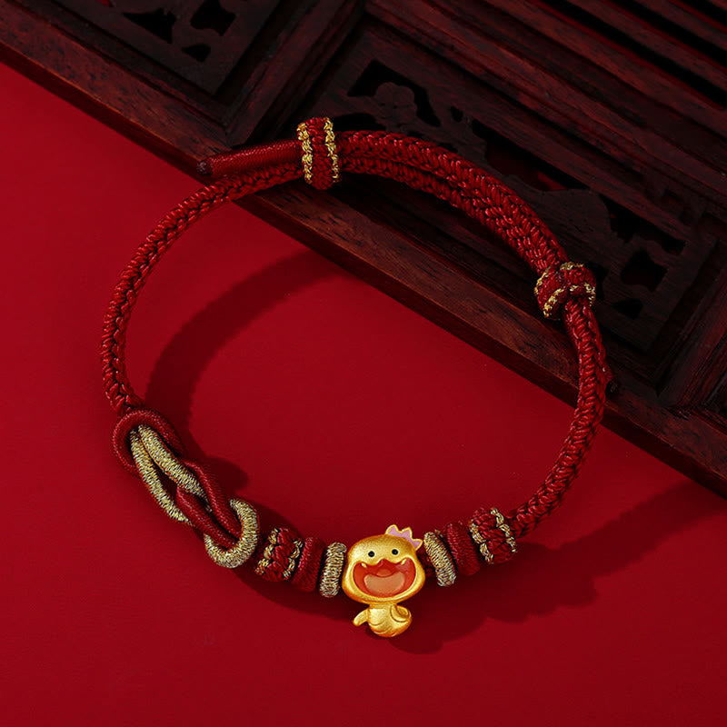 Buddha Stones Red String 925 Sterling Silver Year of the Snake Cute Crown Snake Strength Bracelet - image 1