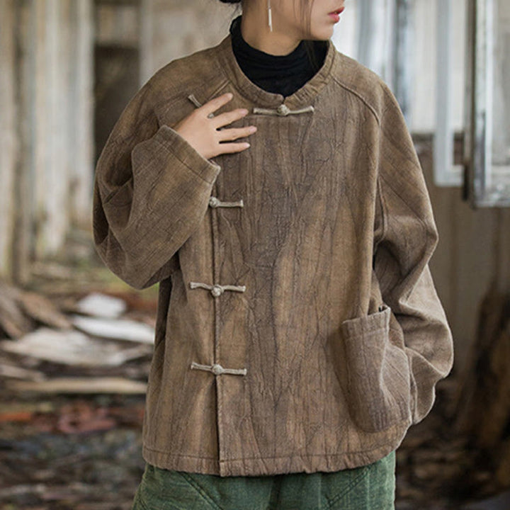 Buddha Stones Solid Color Frog-button Thermal Long Sleeve Ramie Linen Women's Shirt - image 12