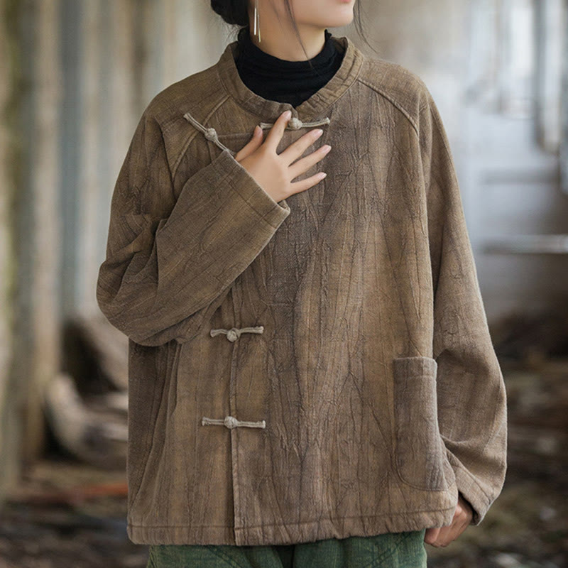 Buddha Stones Solid Color Frog-button Thermal Long Sleeve Ramie Linen Women's Shirt - image 13