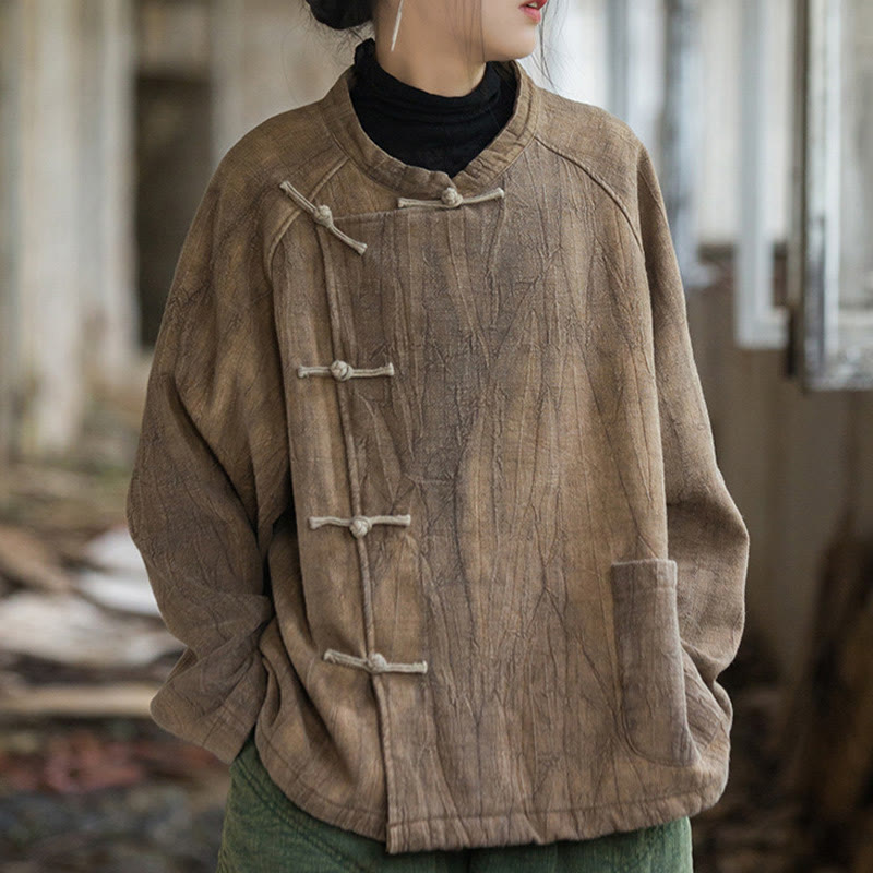 Buddha Stones Solid Color Frog-button Thermal Long Sleeve Ramie Linen Women's Shirt - image 11