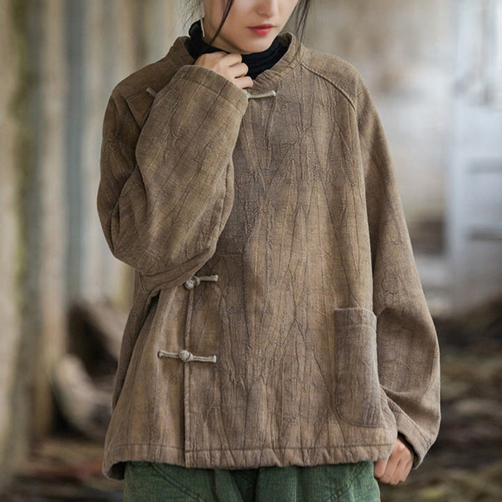 Buddha Stones Solid Color Frog-button Thermal Long Sleeve Ramie Linen Women's Shirt - image 14