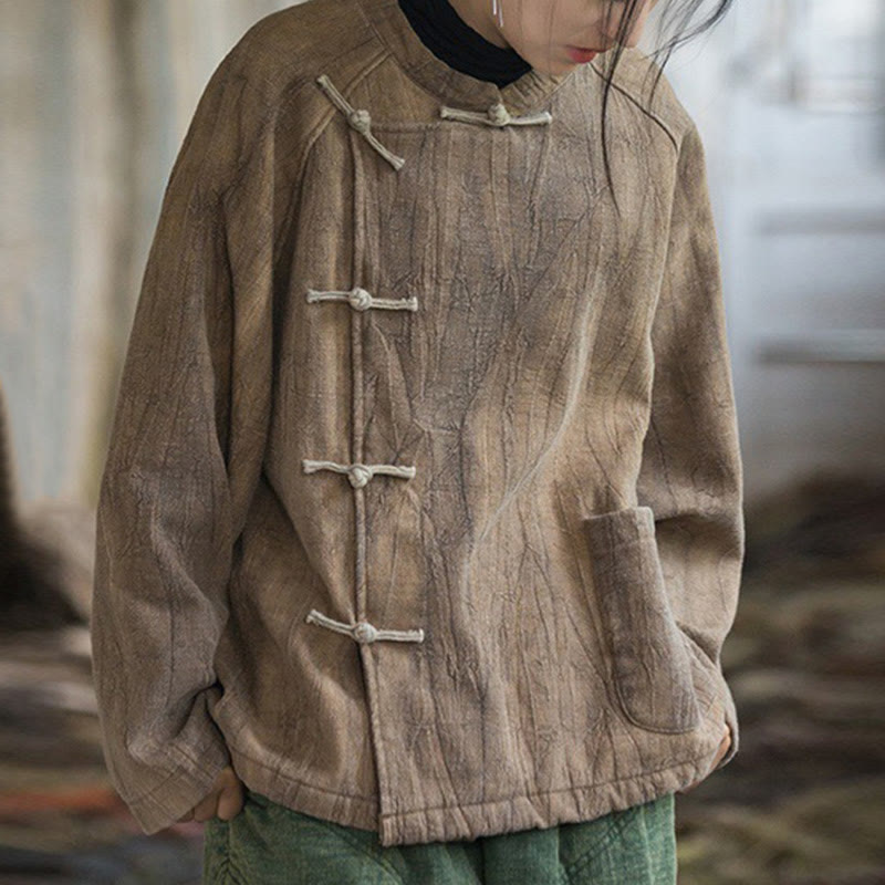 Buddha Stones Solid Color Frog-button Thermal Long Sleeve Ramie Linen Women's Shirt - image 15