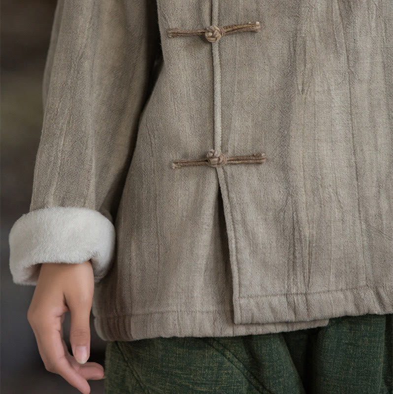 Buddha Stones Solid Color Frog-button Thermal Long Sleeve Ramie Linen Women's Shirt - image 9