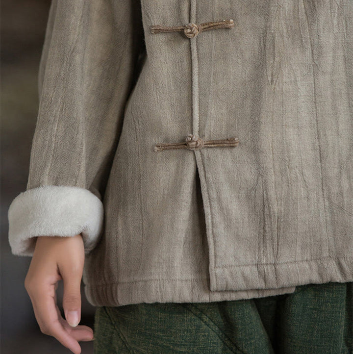 Buddha Stones Solid Color Frog-button Thermal Long Sleeve Ramie Linen Women's Shirt - image 9