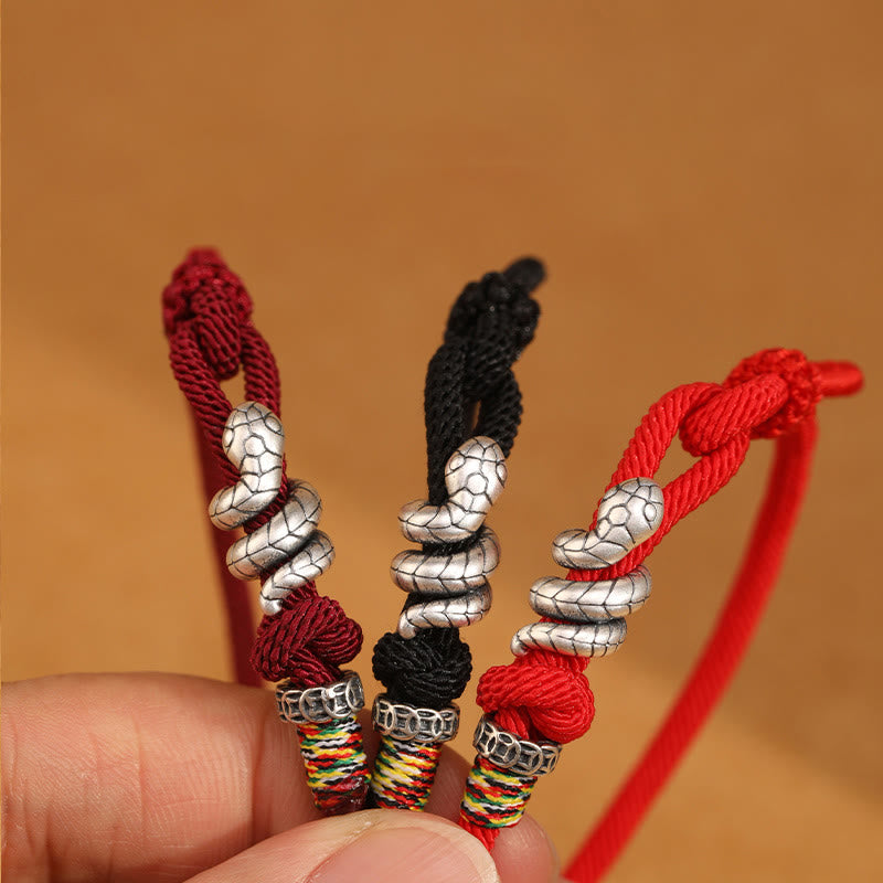Buddha Stones Red String 925 Sterling Silver Year of the Snake Coin Ring Snake Luck Bracelet - image 1
