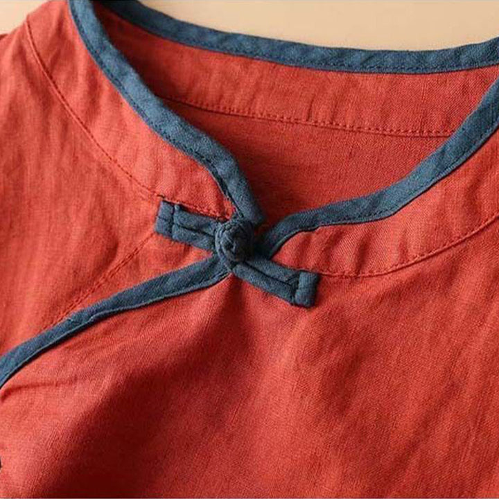 Buddha Stones Retro Flower Embroidery Design Long Sleeve Cotton Linen Women's Shirt - image 2