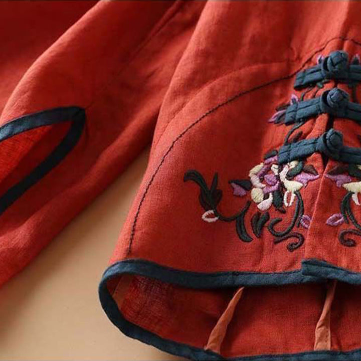 Buddha Stones Retro Flower Embroidery Design Long Sleeve Cotton Linen Women's Shirt - image 6