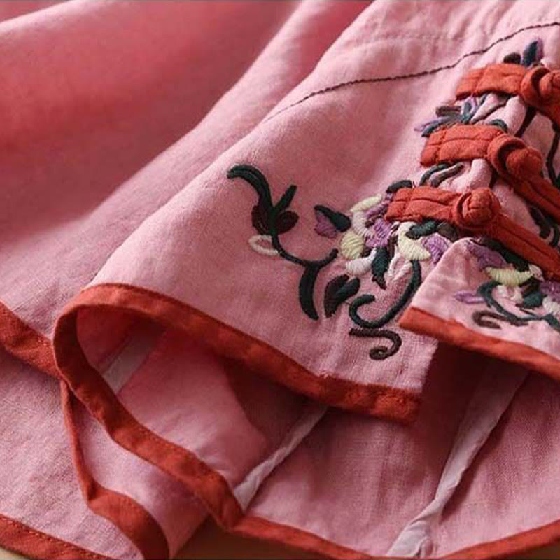 Buddha Stones Retro Flower Embroidery Design Long Sleeve Cotton Linen Women's Shirt - image 16