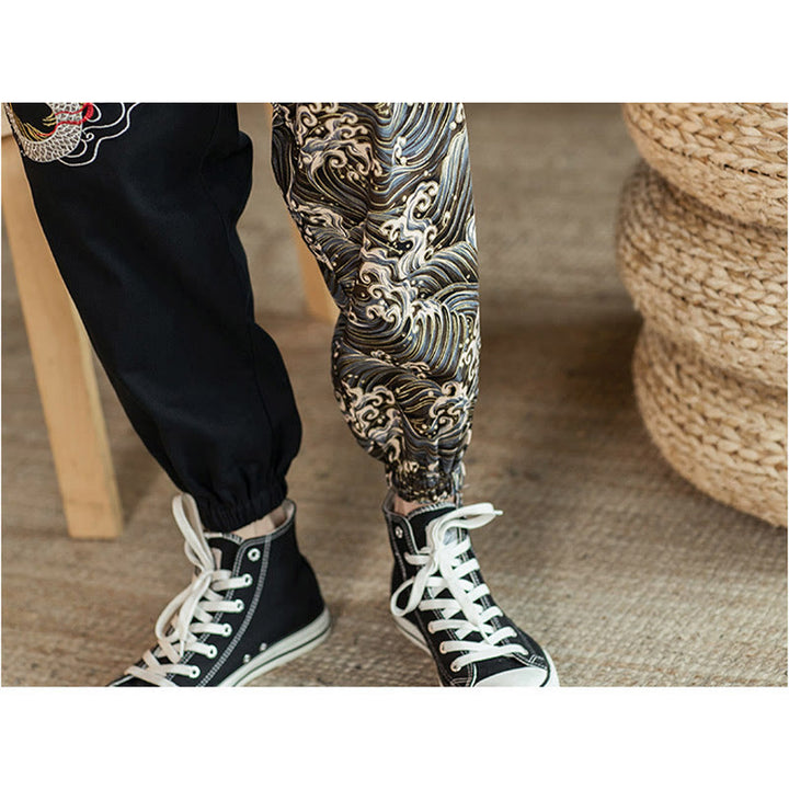 Buddha Stones Dragon Pattern Two-tone Men's Pants With Pockets - image 4