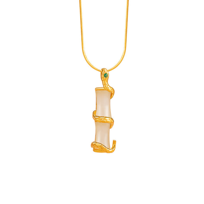 Buddha Stones Hetian Jade 925 Sterling Silver Year of the Snake Bamboo Growth Necklace Pendant - image 10