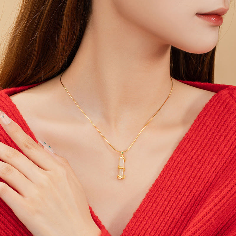 Buddha Stones Hetian Jade 925 Sterling Silver Year of the Snake Bamboo Growth Necklace Pendant - image 8