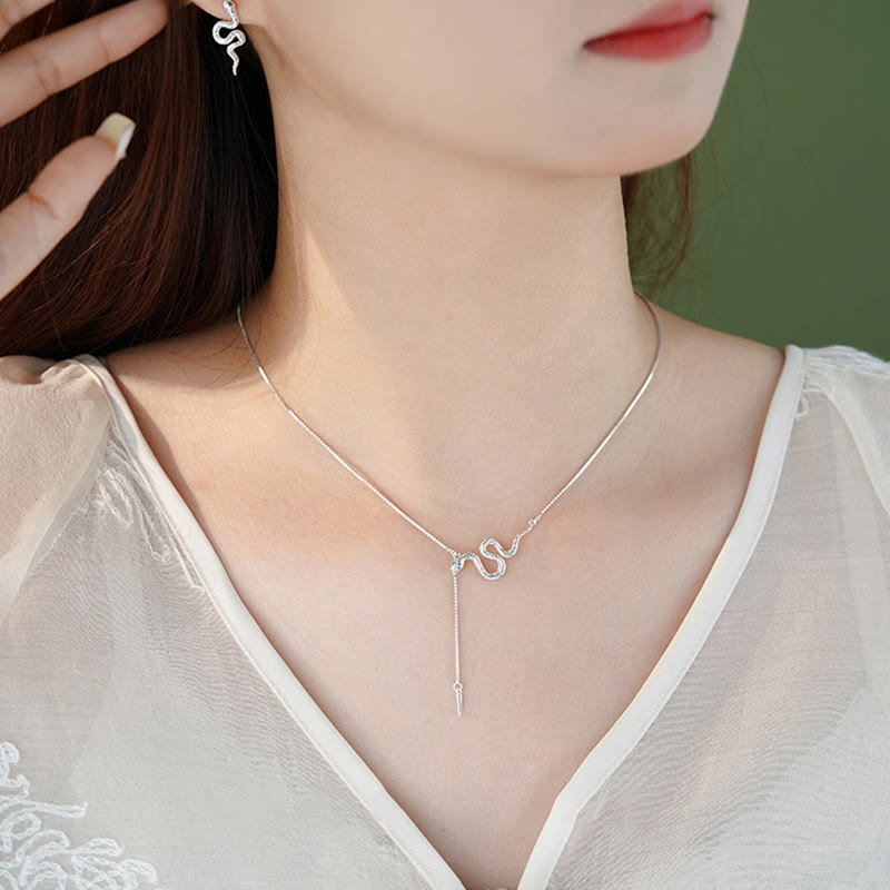 Buddha Stones 925 Sterling Silver Year of the Snake Balance Necklace Pendant Earrings Set - image 4