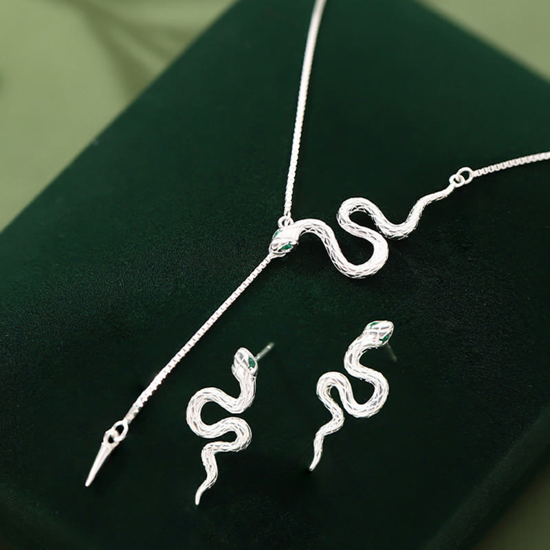 Buddha Stones 925 Sterling Silver Year of the Snake Balance Necklace Pendant Earrings Set - image 0