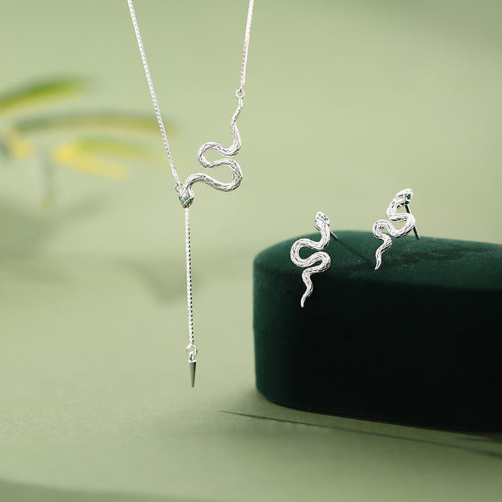 Buddha Stones 925 Sterling Silver Year of the Snake Balance Necklace Pendant Earrings Set - image 1