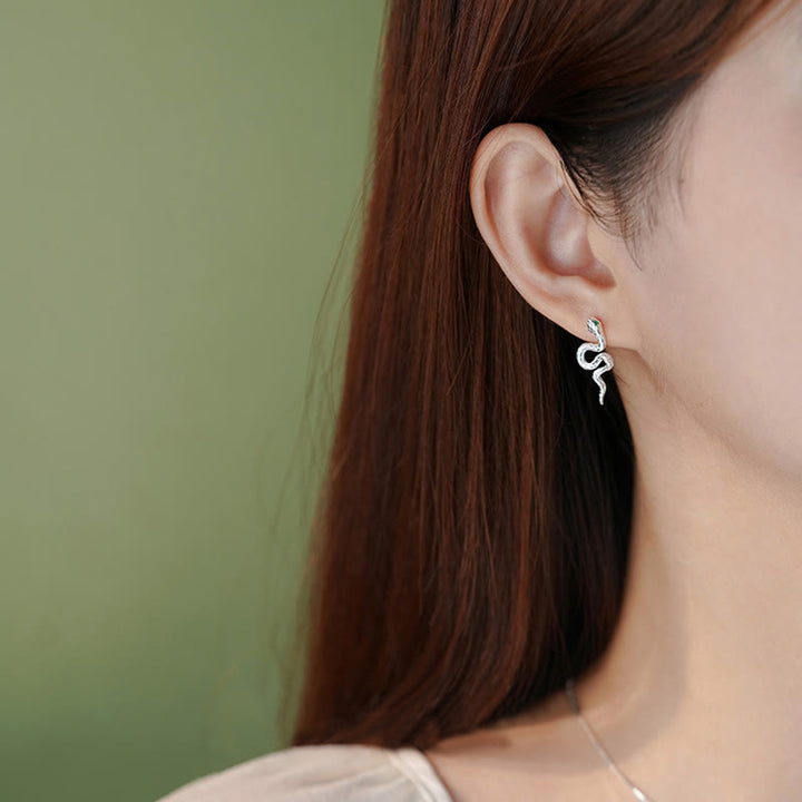 Buddha Stones 925 Sterling Silver Year of the Snake Balance Necklace Pendant Earrings Set - image 7