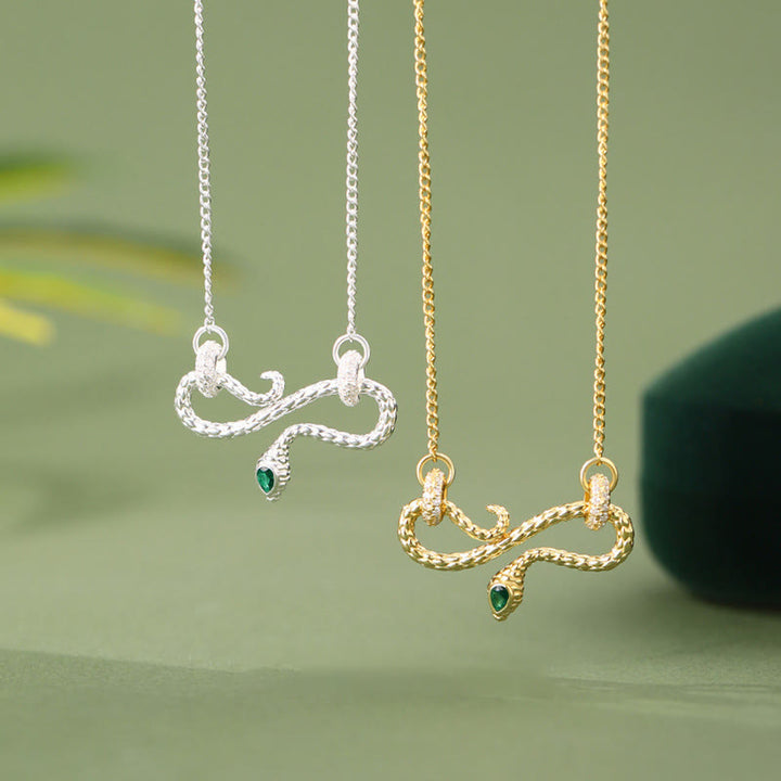 Buddha Stones 999 Sterling Silver Year of the Snake Coiling Snake Infinite Symbol Blessing Necklace Pendant - image 0