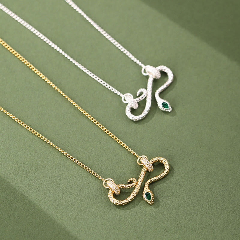 Buddha Stones 999 Sterling Silver Year of the Snake Coiling Snake Infinite Symbol Blessing Necklace Pendant - image 1