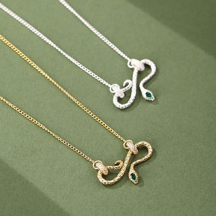 Buddha Stones 999 Sterling Silver Year of the Snake Coiling Snake Infinite Symbol Blessing Necklace Pendant - image 1