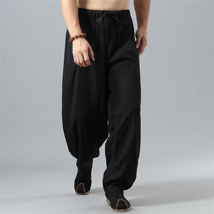 Buddha Stones Casual Solid Color Drawstring Cotton Linen Men's Pants With Pockets - image 15