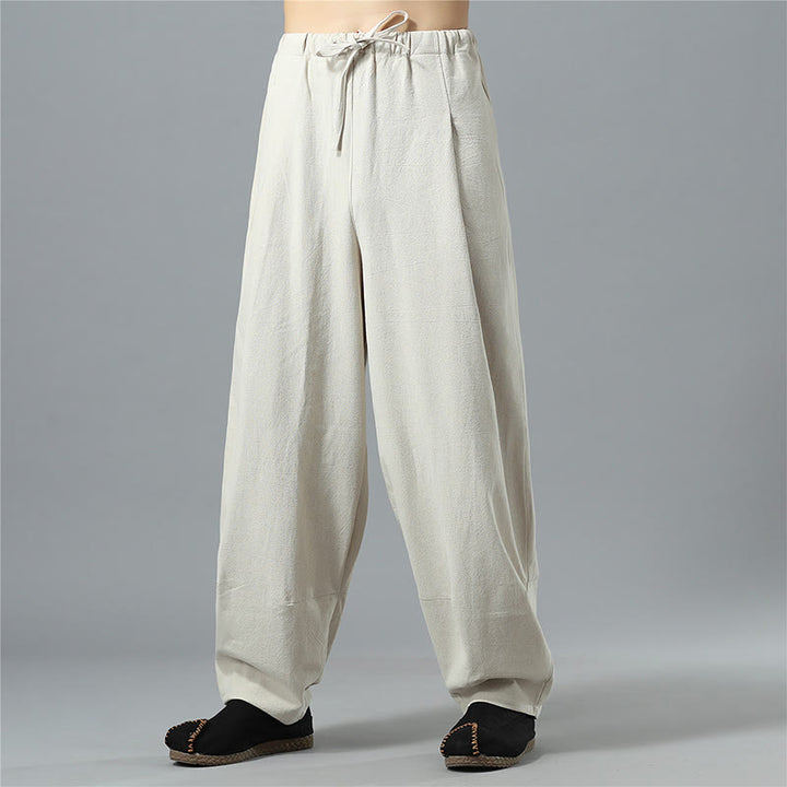 Buddha Stones Casual Solid Color Drawstring Cotton Linen Men's Pants With Pockets - Beige - US/UK/AU40，EU50 (2XL) - image 25