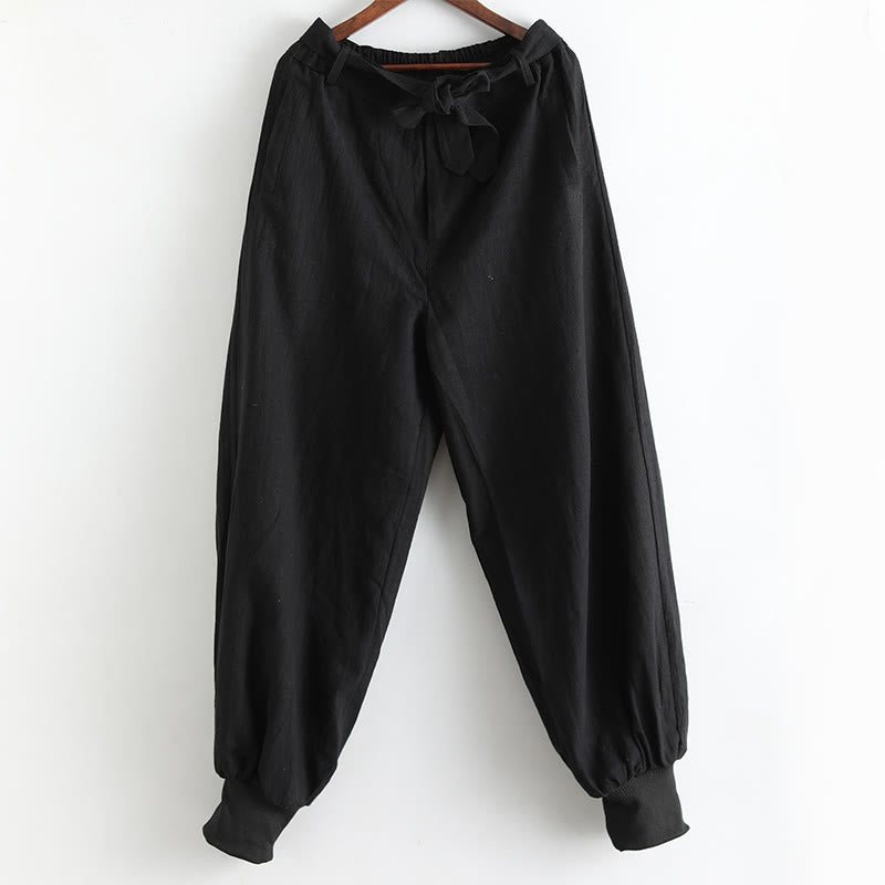 Buddha Stones Solid Color Front Zipper Ramie Linen Men's Pants With Pockets - image 11