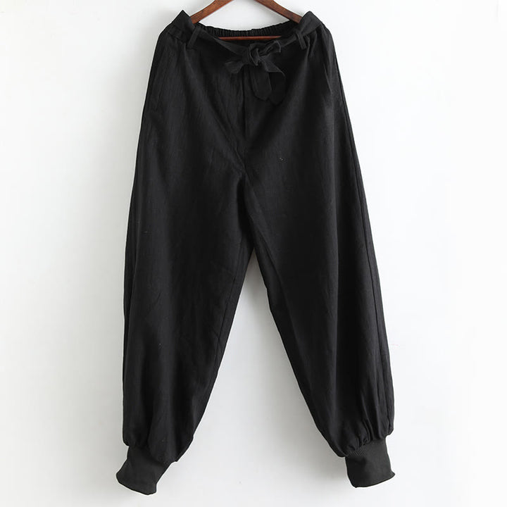 Buddha Stones Solid Color Front Zipper Ramie Linen Men's Pants With Pockets - image 11