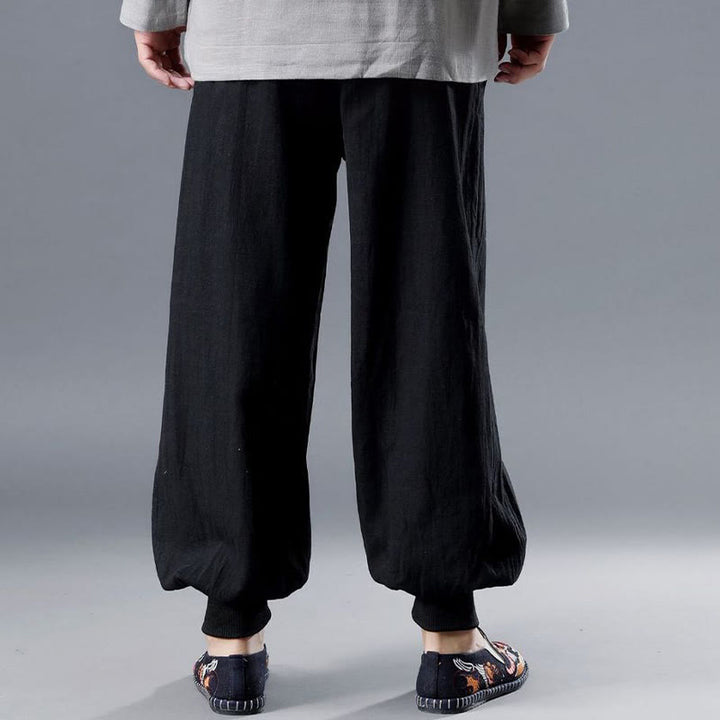 Buddha Stones Solid Color Front Zipper Ramie Linen Men's Pants With Pockets - image 10