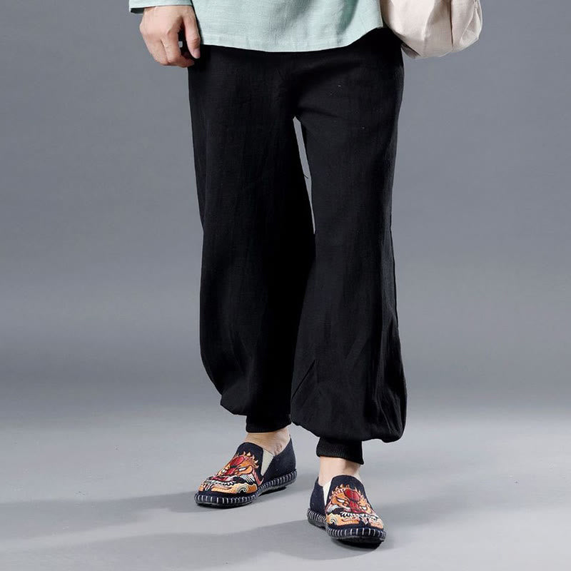 Buddha Stones Solid Color Front Zipper Ramie Linen Men's Pants With Pockets - image 8