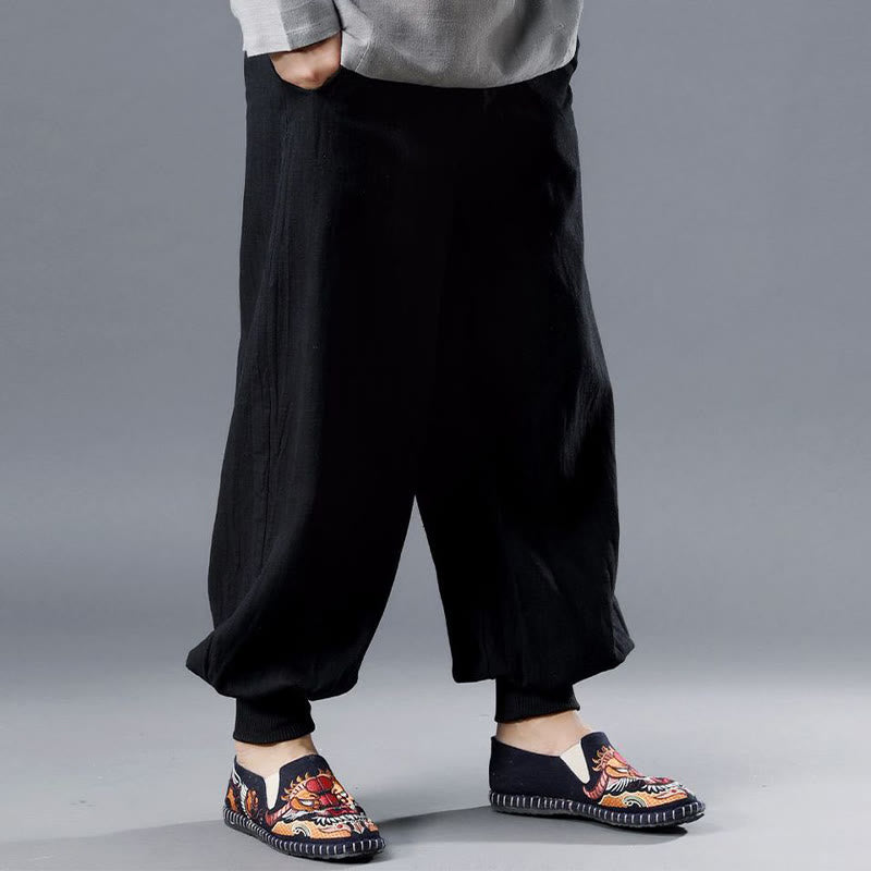 Buddha Stones Solid Color Front Zipper Ramie Linen Men's Pants With Pockets - image 7