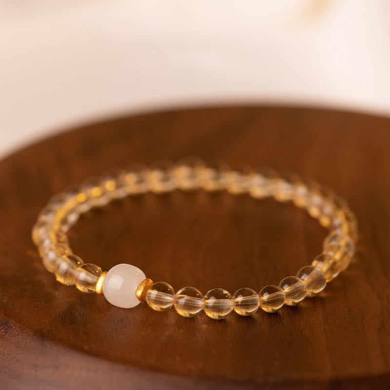 Buddha Stones Small Citrine Jade Beads Prosperity Bracelet - 4mm Citrine&White Jade(Wrist Circumference: 14-17cm) - image 4