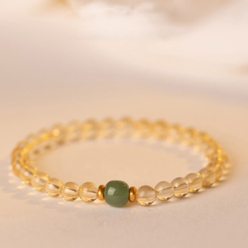 Buddha Stones Small Citrine Jade Beads Prosperity Bracelet - 4mm Citrine&Cyan Jade(Wrist Circumference: 14-17cm) - image 0