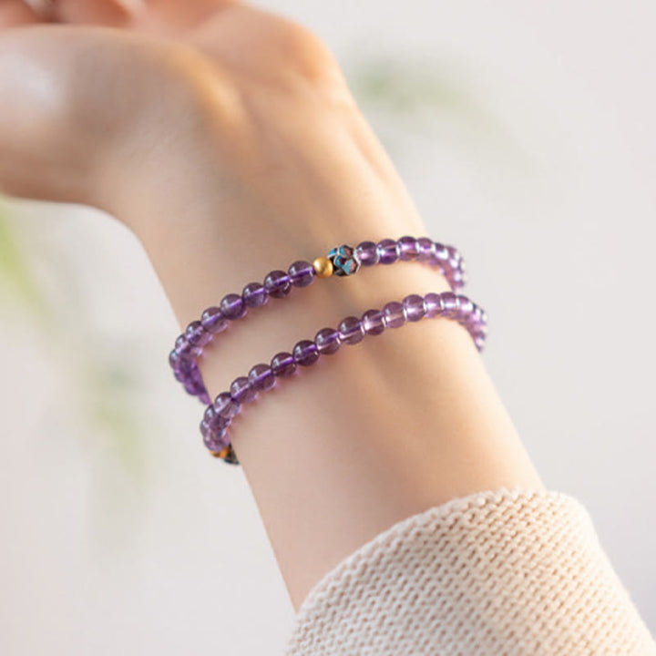 Buddha Stones Natural Amethyst Lotus Spiritual Awareness Bracelet - image 4