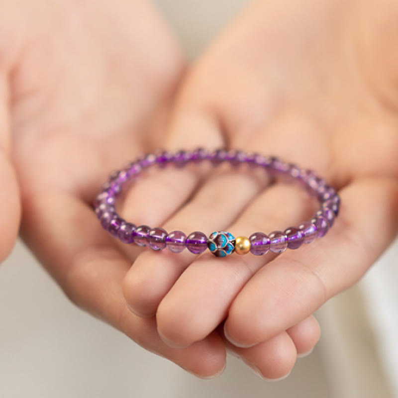 Buddha Stones Natural Amethyst Lotus Spiritual Awareness Bracelet - image 2