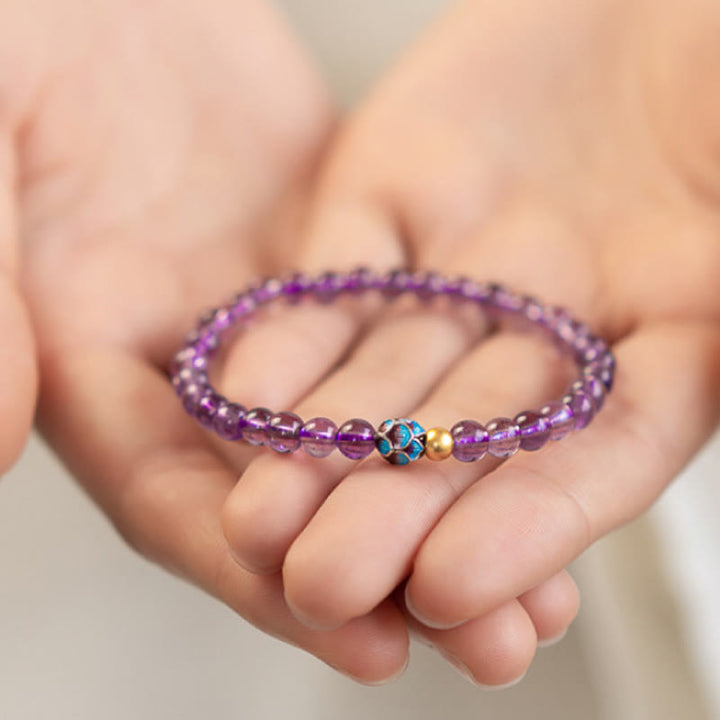 Buddha Stones Natural Amethyst Lotus Spiritual Awareness Bracelet - image 2