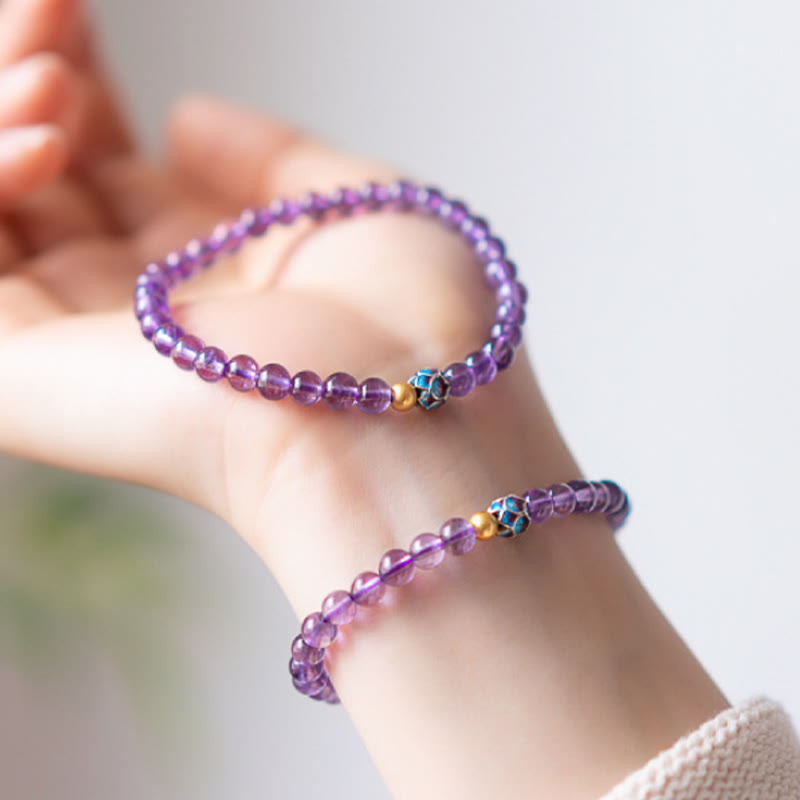 Buddha Stones Natural Amethyst Lotus Spiritual Awareness Bracelet - image 3