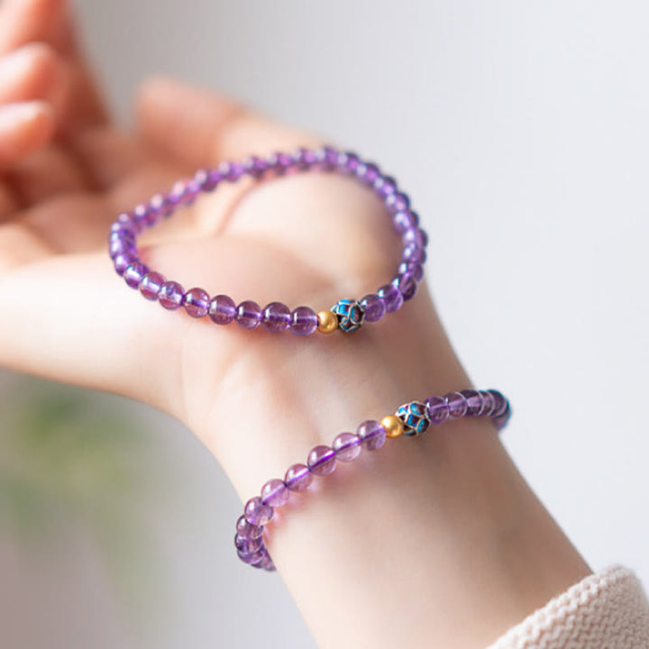 Buddha Stones Natural Amethyst Lotus Spiritual Awareness Bracelet - image 3