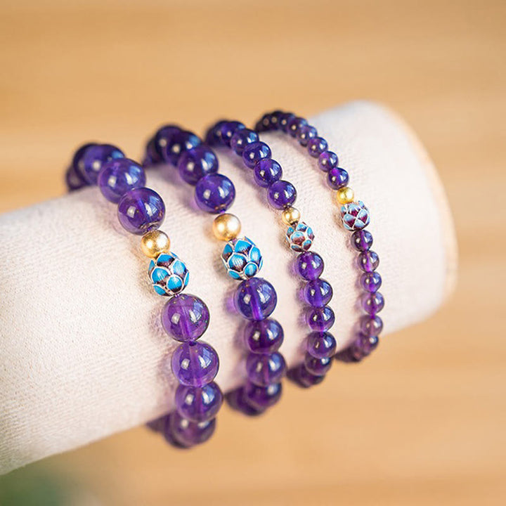 Buddha Stones Natural Amethyst Lotus Spiritual Awareness Bracelet - image 11