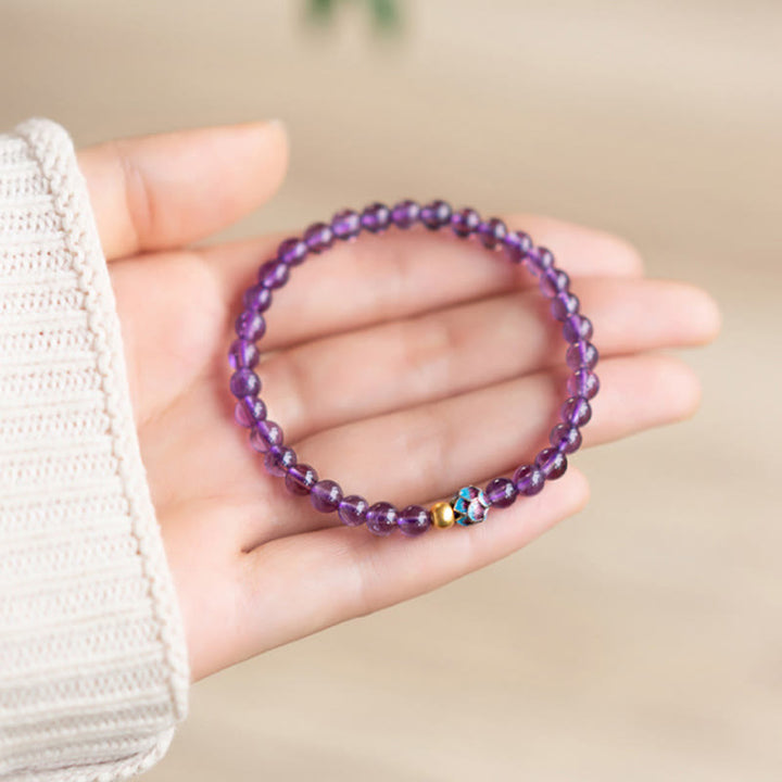 Buddha Stones Natural Amethyst Lotus Spiritual Awareness Bracelet - image 9
