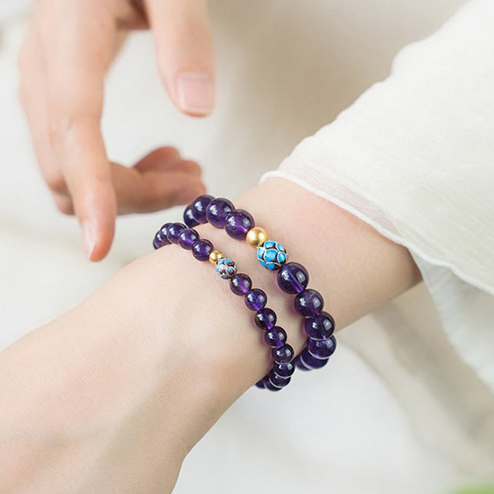 Buddha Stones Natural Amethyst Lotus Spiritual Awareness Bracelet - image 14