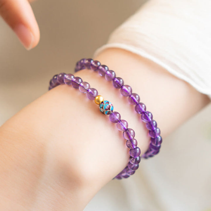 Buddha Stones Natural Amethyst Lotus Spiritual Awareness Bracelet - image 7