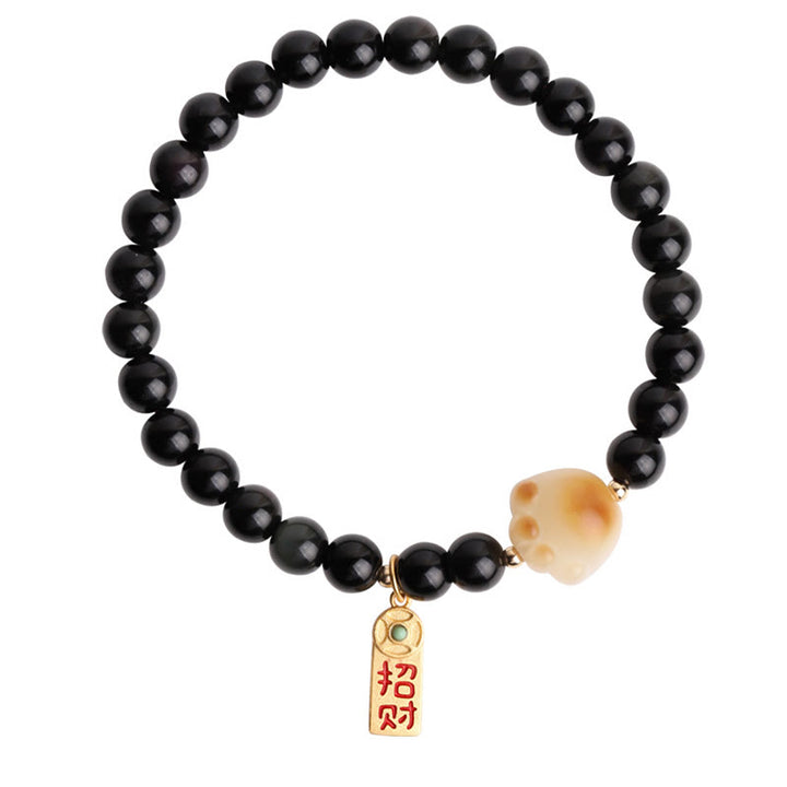 Buddha Stones Black Obsidian Cat Paw Bodhi Seed Lucky Fortune Charm Purification Bracelet - image 15