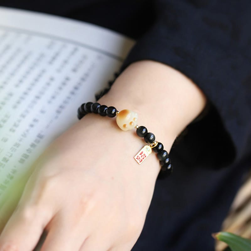 Buddha Stones Black Obsidian Cat Paw Bodhi Seed Lucky Fortune Charm Purification Bracelet - image 3