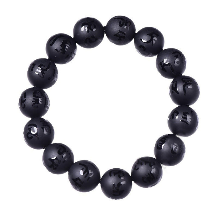 Buddha Stones Natural Black Onyx Om Mani Padme Hum Carved Protection Bracelet - image 6