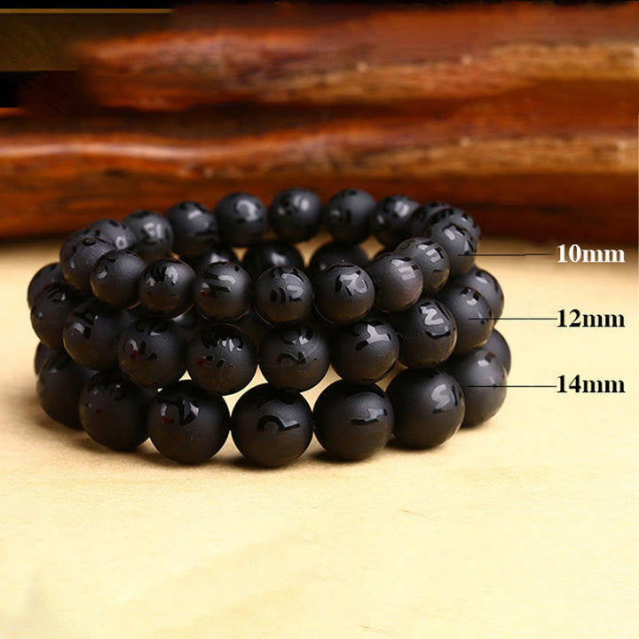 Buddha Stones Natural Black Onyx Om Mani Padme Hum Carved Protection Bracelet - image 5