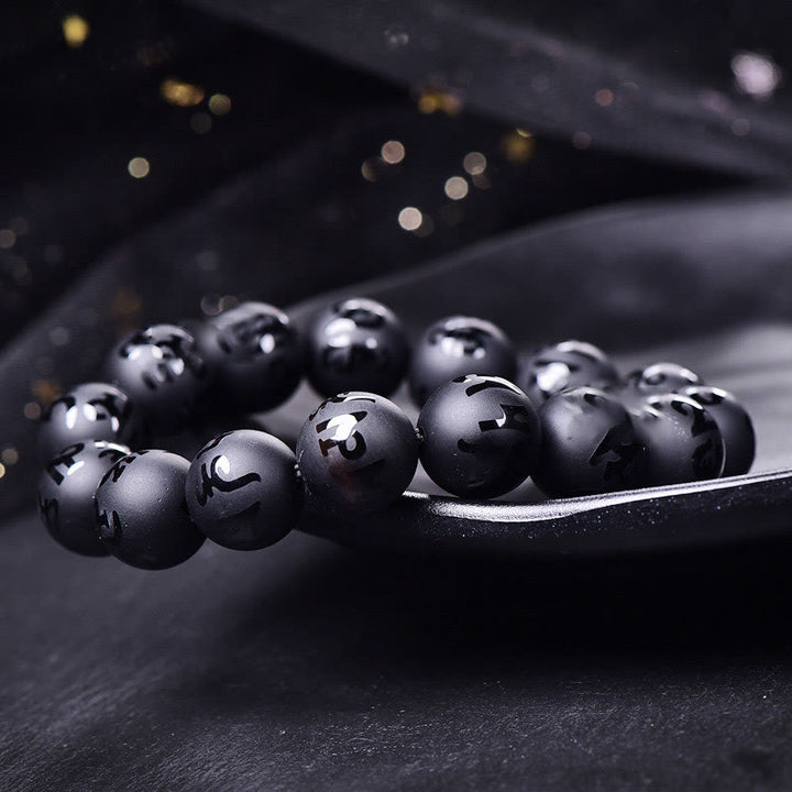 Buddha Stones Natural Black Onyx Om Mani Padme Hum Carved Protection Bracelet - image 3