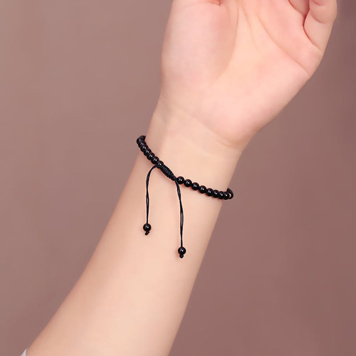 Buddha Stones Small Black Obsidian Beads Fulfillment Rope Bracelet - image 6