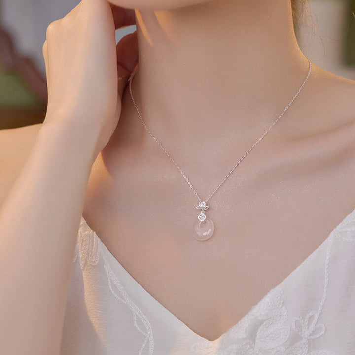 Buddha Stones Chalcedony 925 Sterling Silver Lotus Flower Fu Character Peace Buckle Positive Necklace Pendant - image 2