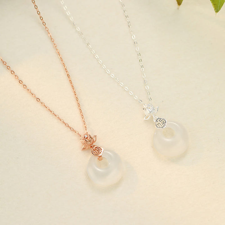 Buddha Stones Chalcedony 925 Sterling Silver Lotus Flower Fu Character Peace Buckle Positive Necklace Pendant - image 10